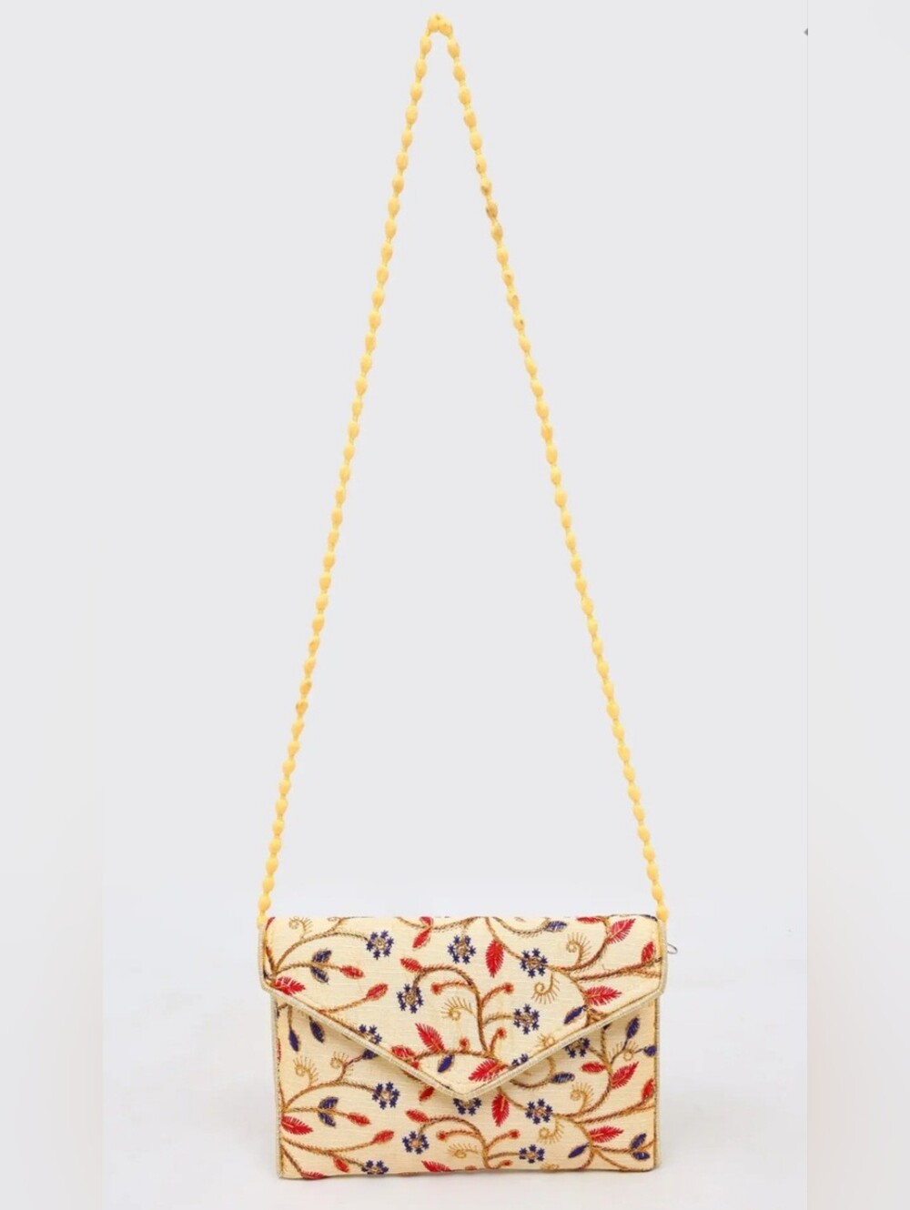 Embroidered Ivory Evening Clutch with Gold Accents - Picture 7 of 7